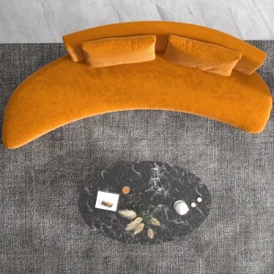 صورة كنبة تيمبرلاين برتقالية مخملية مبطنة