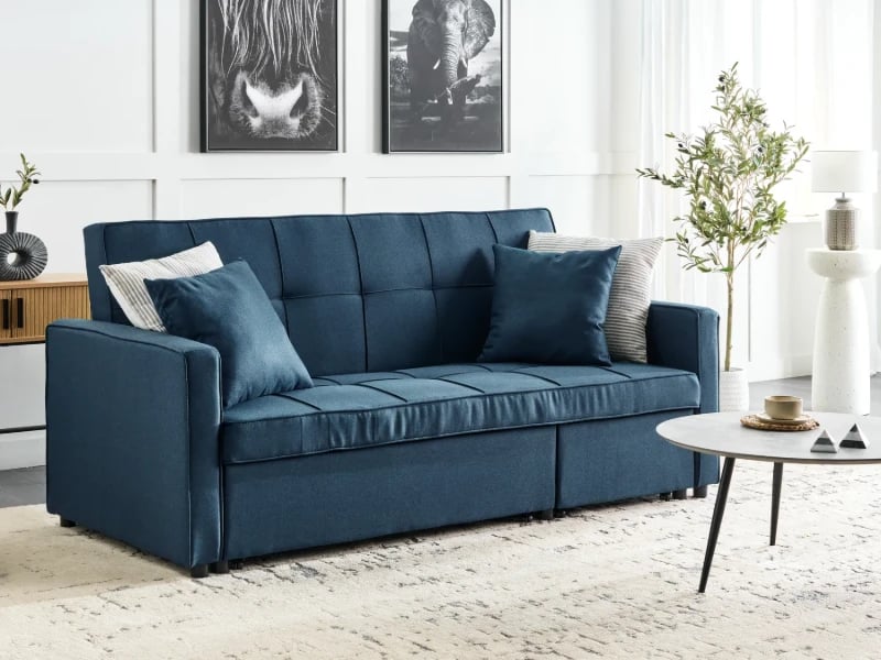 Mira Convertible Sofa Bed from natural wood – Modern Fabric Design with Clean Lines.