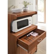 Pemberly Row Wood Microwave Kitchen Cart with Open Storage in Black Beech