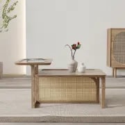 صورة طاولة القهوة كانورا من الراتان وخشب طبيعي – لمسة بوهيمية بسيطة