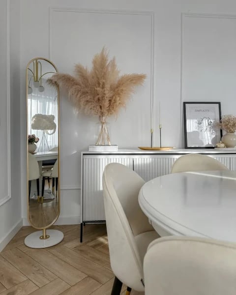 صورة .بيورتي مرآة أرضية- من الخشب الطبيعي بإطار معدني