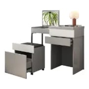 Enoro Makeup Vanity with Mirror Foldable Dressing Table with Stool & Hidden Drawer - Natural wood