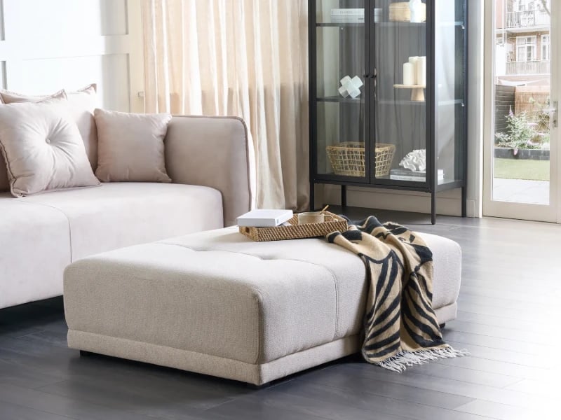 Maven Ottoman – Elegant Tufted Design in Natural Wood