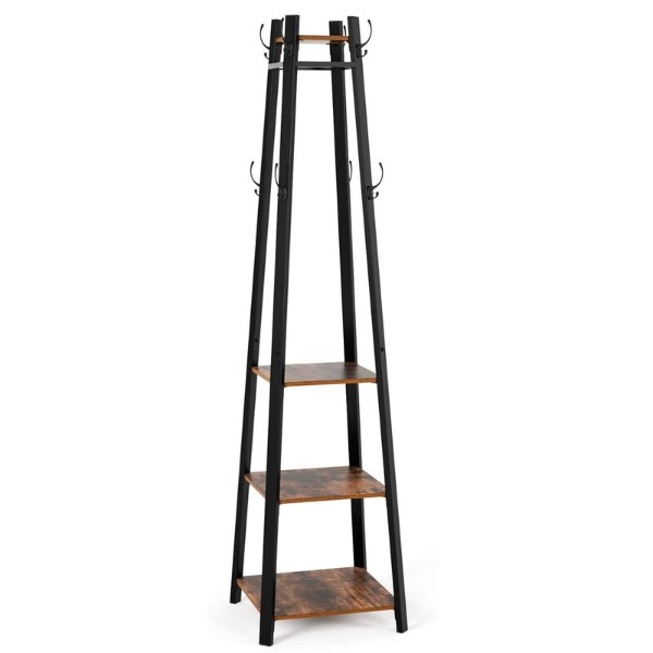 Coat Rack With 8 Dual Hooks And 4-Tier Storage Shelves