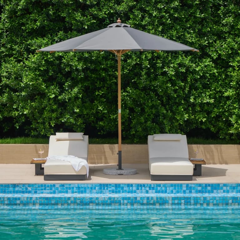 Picture of Lorigin Wooden Outdoor Lounger with side table - Natural wood