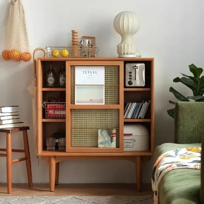Patrick Storage Cabinet Natural Wood with Rattan