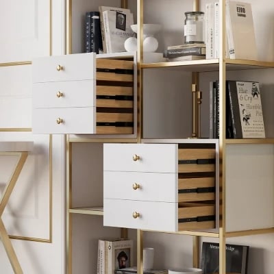 صورة أورو – مكتبة عصرية مزودة بأدراج تخزين من الخشب الطبيعي