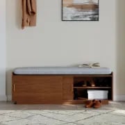 Elara – Natural Wood Storage Bench with Cushioned Seat