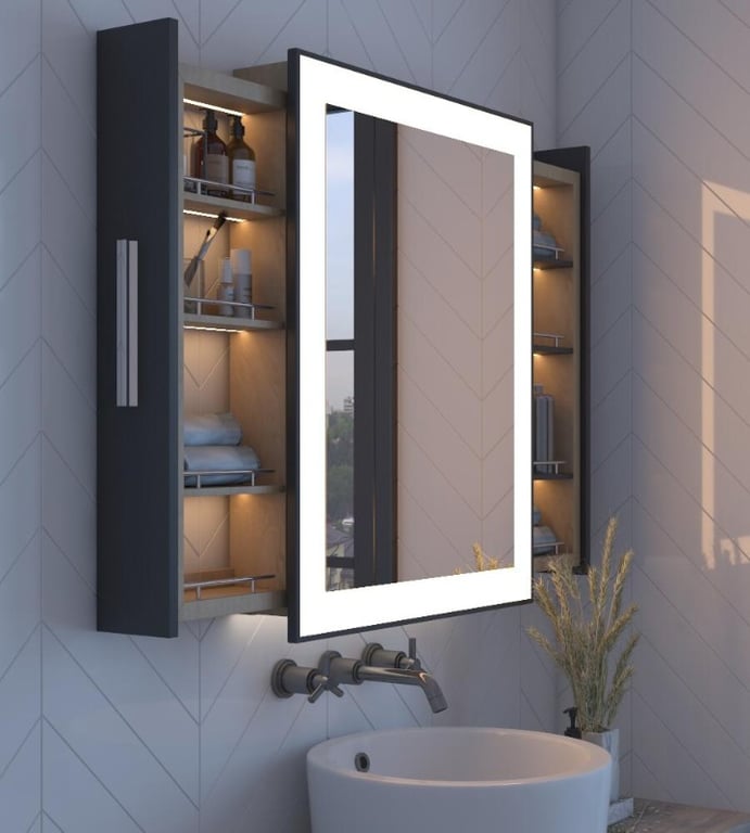 مرايا مضيئة بوحدات تخزين خلفية متحركة