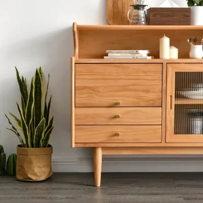 Crase Kitchen Sideboard – Natural Wood with Glass Doors