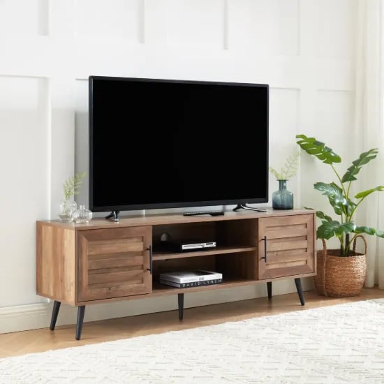 Picture of Larsa Natural Wood TV Unit – Slatted Doors & Metal Legs