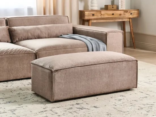 Maren Ottoman – Soft Upholstery with Natural Wood Frame