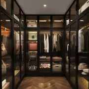 Picture of Paolo Modern wardrobe with glass doors and natural wood lighting