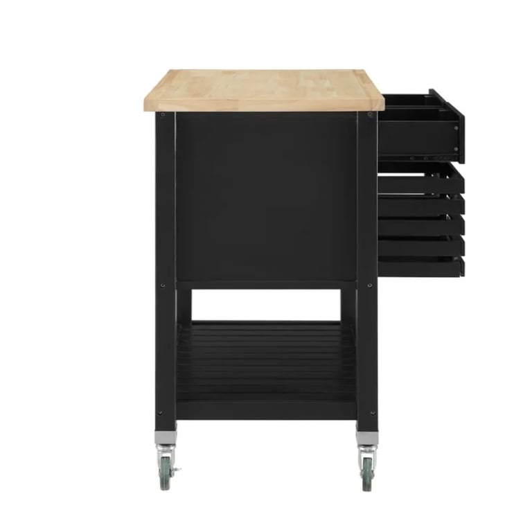 Diwai Rolling Kitchen Cart with Solid Wood Top