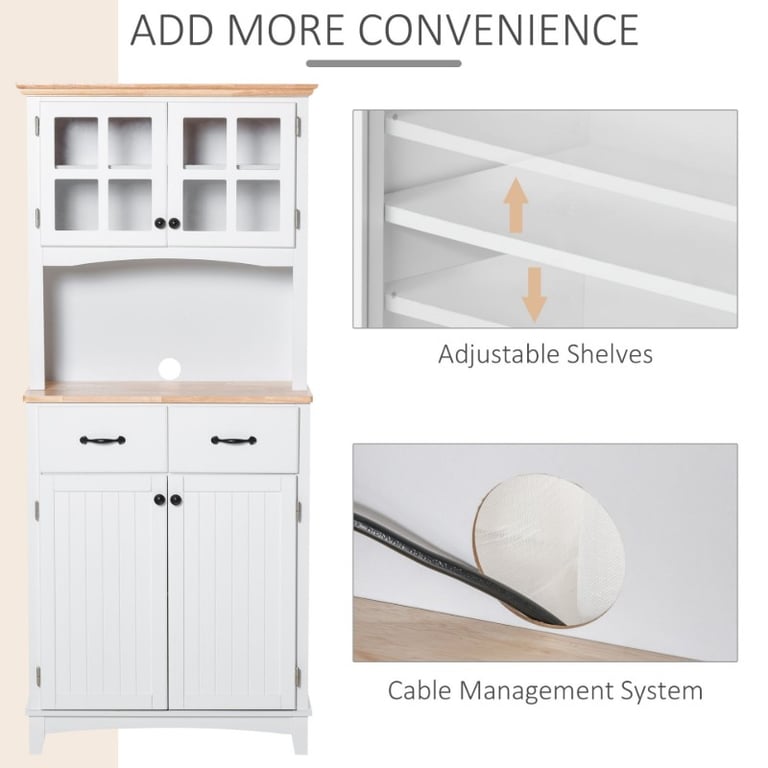 Costa Kitchen Hutch Compact Storage Cabinet with Glass Doors - Natural Wood