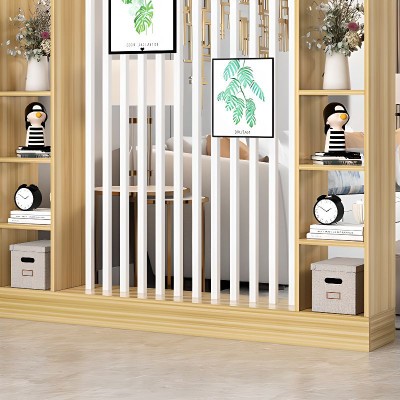 Merin – Natural Wood Room Divider with Shelves on Both Sides