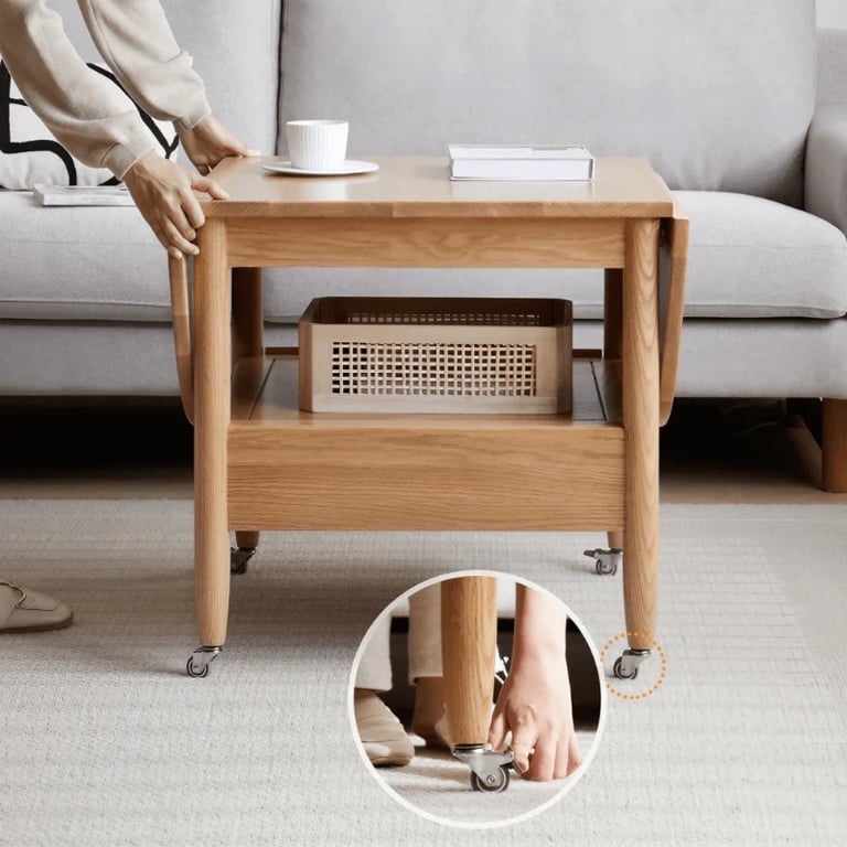 Picture of Divano Natural Wood Coffee Table – With Shelf, Drawer & Wheels