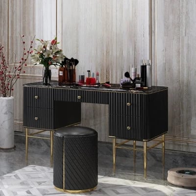 Vanity Dressing Table – Marble-Effect Top with Gold Legs