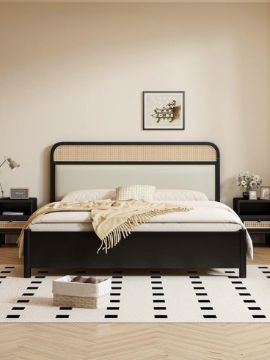 Picture of Calma Noir – Natural Wood & Rattan Headboard Bed