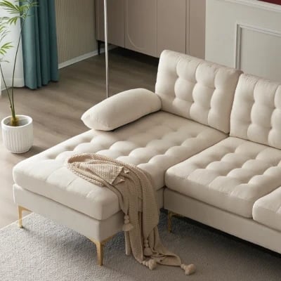 صورة جيڤارا كنبة ركنية على شكل يو– 3 قطع بقاعدة من الخشب الطبيعي