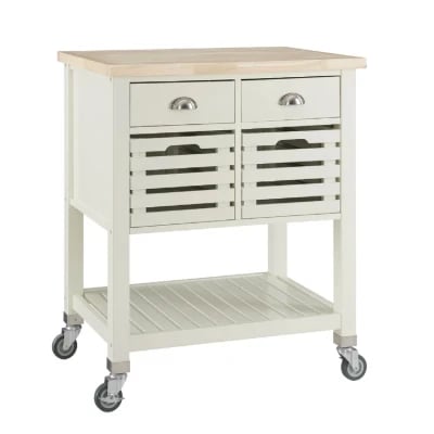 Diwai Rolling Kitchen Cart with Solid Wood Top