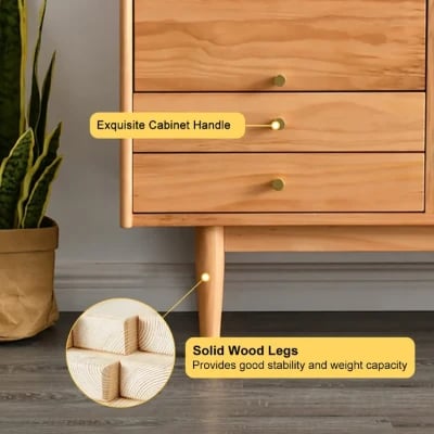 Crase Kitchen Sideboard – Natural Wood with Glass Doors