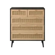 Mireya – 5-Drawer Chest in Natural Wood & Rattan Elegance