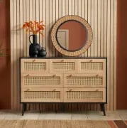 Rivena – Natural & Black Rattan 6-Drawer Wide Chest
