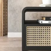 Picture of Kramsi Black Nightstand Rattan with Natural wood