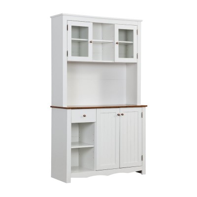 Dodwle Dining Hutch Classic Storage Cabinet with Glass Doors - Natural Wood