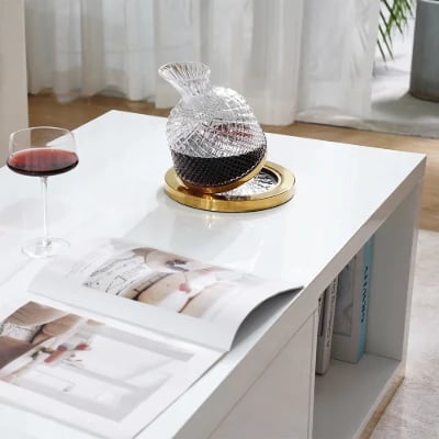 Luvano Extendable Coffee Table – White Finish with Storage Shelf