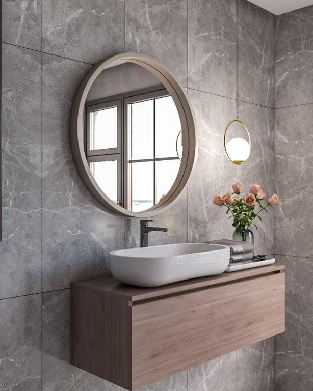 مراية دائرية خشب طبيعي متعددة الإستخدام 60 سم