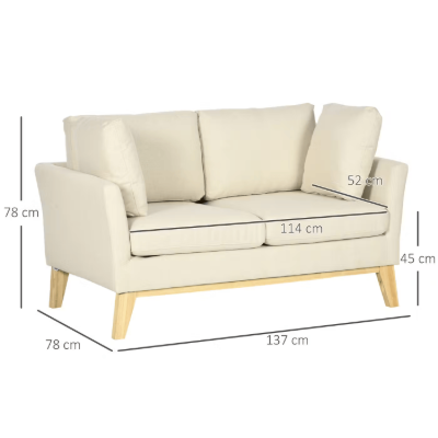Arvella – 2-Seater Sofa with Elegant Fabric & Natural Wood Frame