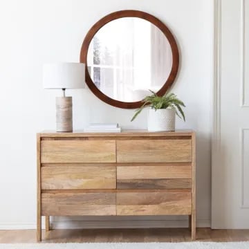 Amane Round Solid Wood Wall Mirror