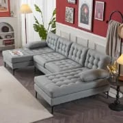 Picture of Guevara U-Shaped 3-Piece Sectional – Natural Wood Base