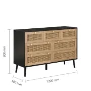 Rivena – Natural & Black Rattan 6-Drawer Wide Chest