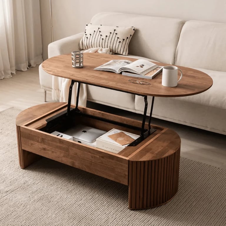 Picture of Santro Natural Wood Oval Coffee Table  with Storage
