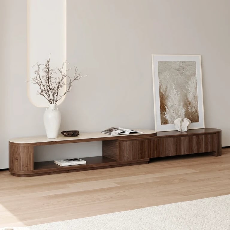 Picture of Arvia Extendable Natural Wood  TV Unit – Curved Minimal Design