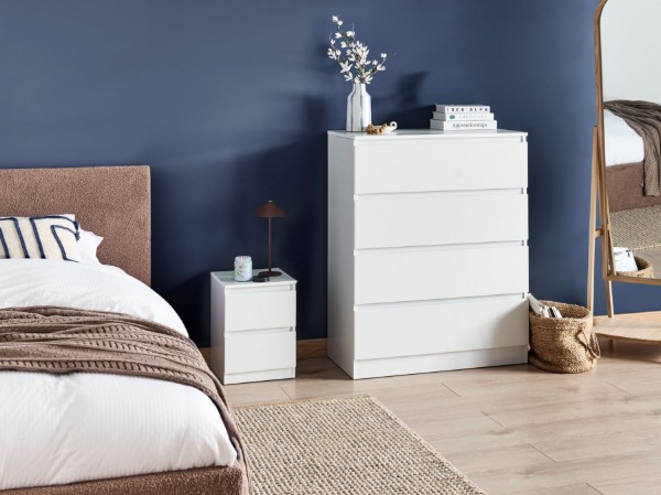 Picture of Blanche – White 2-Drawer Bedside Table Natural wood