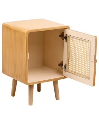 صورة طاولة السرير رينيا من الخشب الطبيعي – باب واحد بواجهة منسوجة