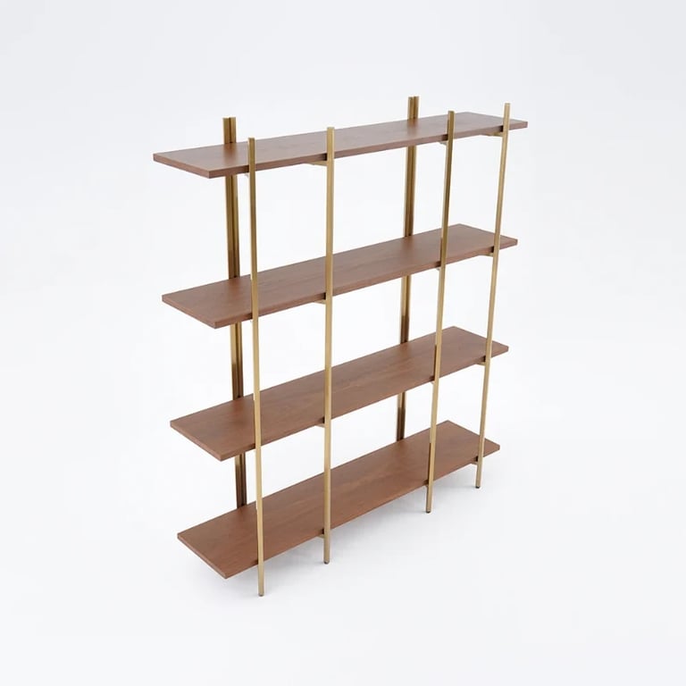 Aurore Display Shelf – Natural Wood & Gold Metal Frame