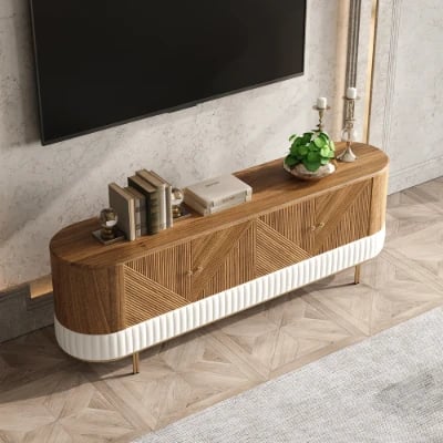 Clairvaux – TV Unit, Coffee Table & Side Table Set in Natural Wood