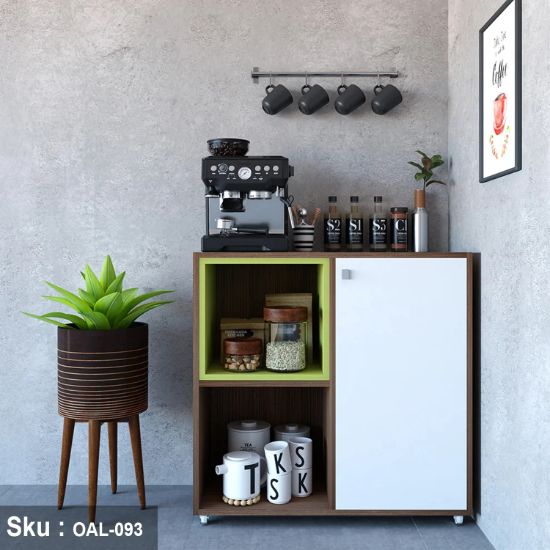 Oalen Coffee Cabinet – Natural Wood & Lime Accent