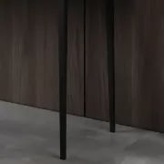 Enigma Vanity with Round Mirror and Elegant Chair – Natural Wood