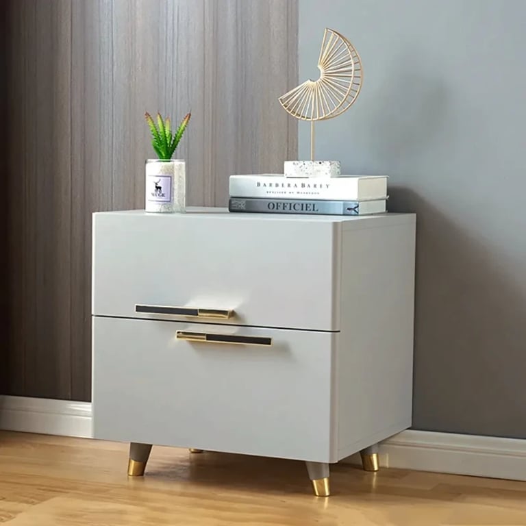 Picture of Grayish White Nightstand Modern 2-Drawer