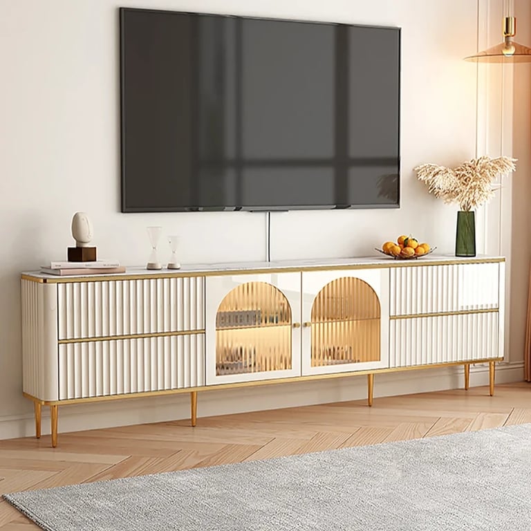 Picture of Monella TV Stand – Natural Wood with Cabinet Door and Storage Drawers