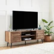 Picture of Larsa Natural Wood TV Unit – Slatted Doors & Metal Legs
