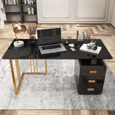 Picture of Jivar – Natural Wood Desk with White & Gold Finish and Castor Feet