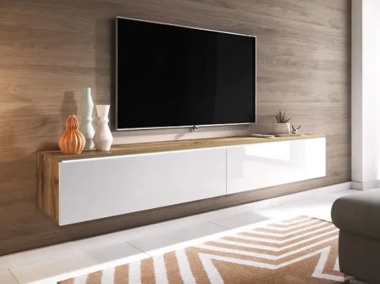 Picture of Elva – Floating Gloss White natural wood TV Unit