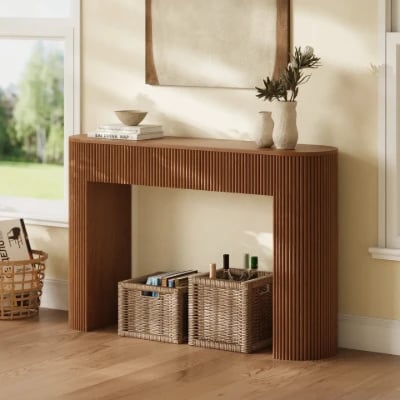 Linea Fluted Console Table – Natural Wood